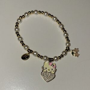 Hello Kitty Gold Plated Pearl and Gold Beaded Bracelet